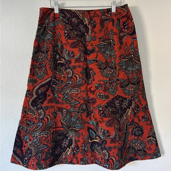 HAROLD’S‎ Vintage Cotton Corduroy Paisley Print A-line Midi Skirt - Picture 2 of 13